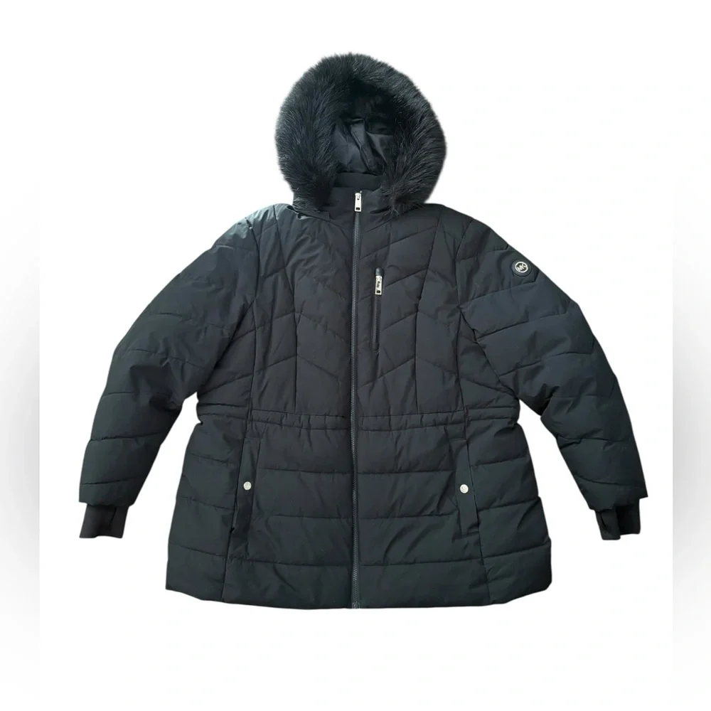 Michael Kors Women's Hooded Faux Fur-Trim Puffer Jacket 2X Black - Picture 2 of 8